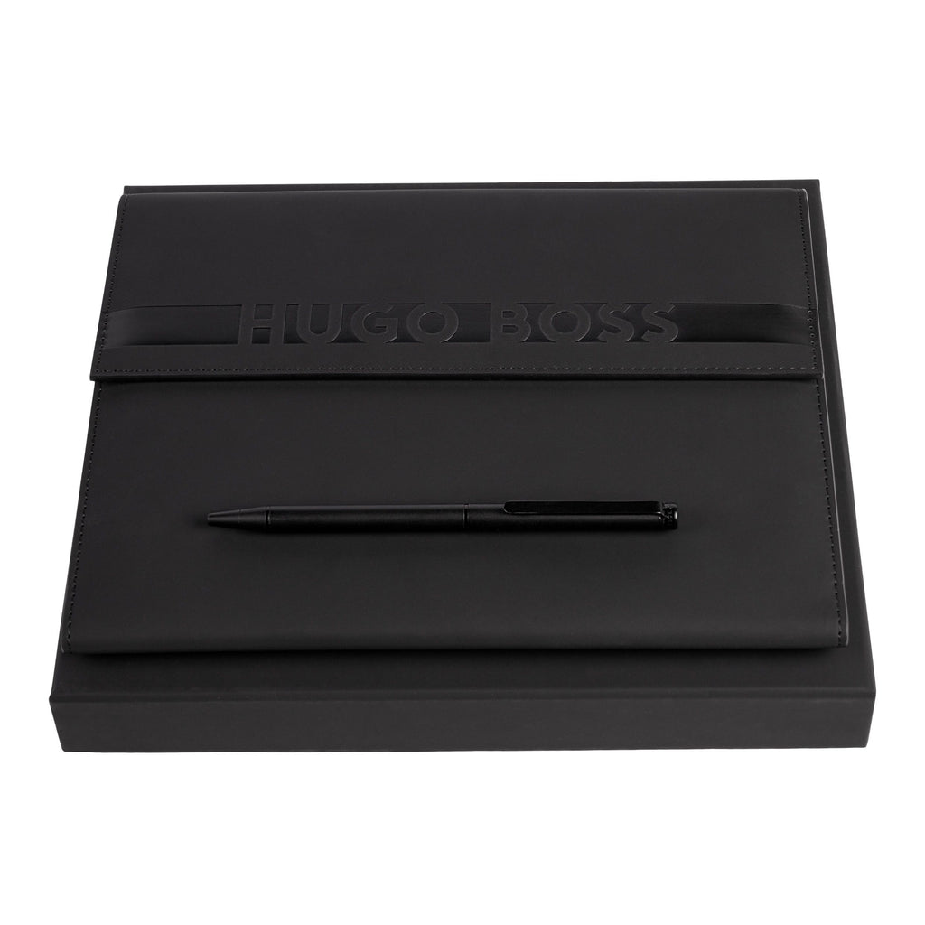  Elegant gift set HUGO BOSS matt black Ballpoint pen & A5 folder Cloud 
