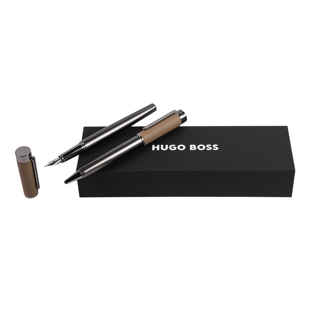  Elegant pen sets Hugo Boss Camel Ballpoint pen & Fountain pen CORIUM 
