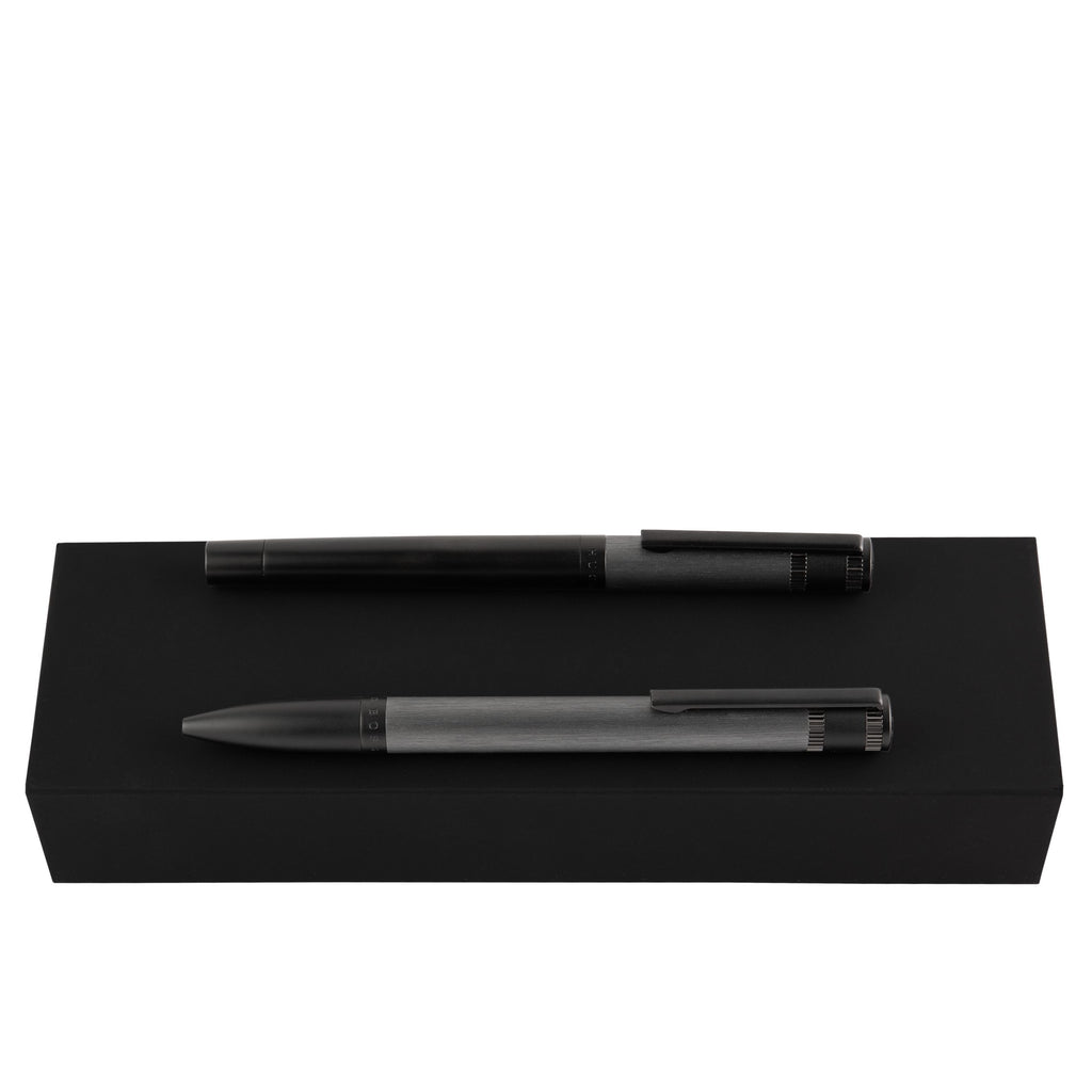  Fine pen set Hugo Boss Brushed Grey Ballpoint & Rollerball pen Explore