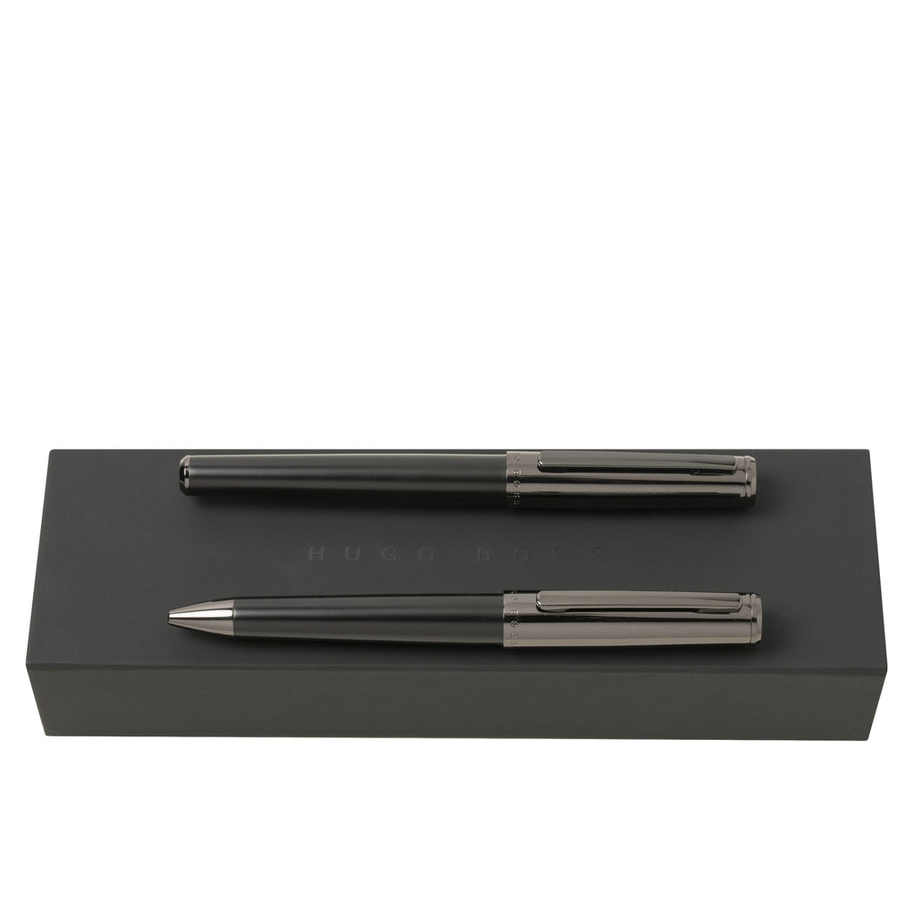 Business set Minimal in gun color Hugo Boss ballpoint & rollerball pen