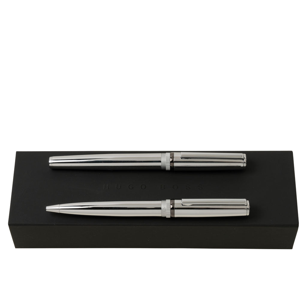 Writing pen set HUGO BOSS chrome Ballpoint pen & Rollerball pen Gear