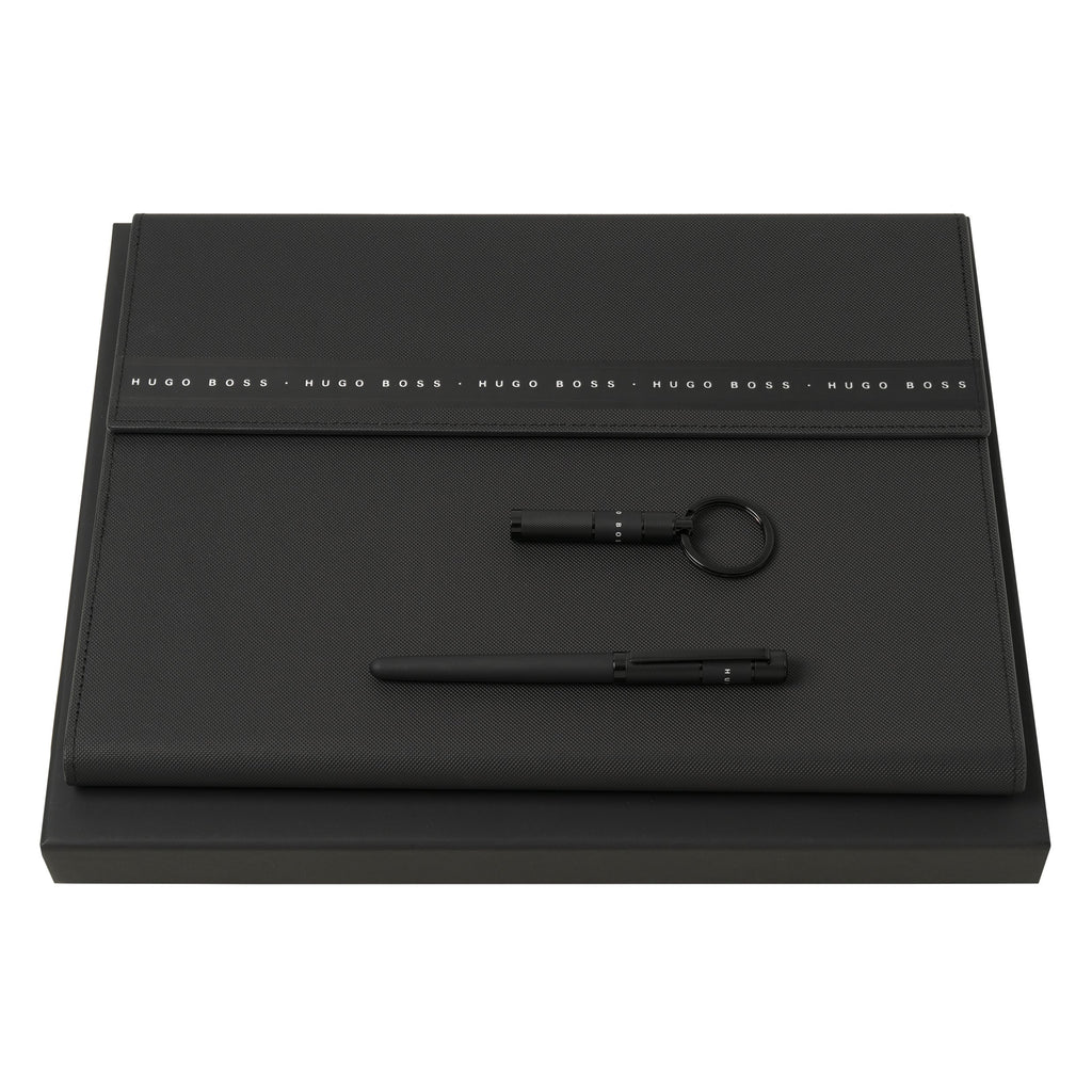 HUGO BOSS HPKMR906A-Set Ribbon Black (rollerball pen, folder A5 & key ring)