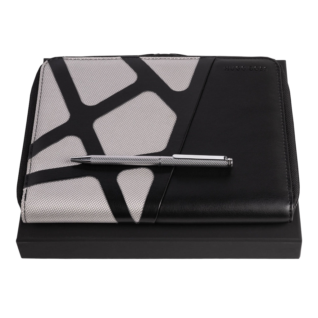   HUGO BOSS gift set in chrome | Ballpoint pen & A5 conference folder 