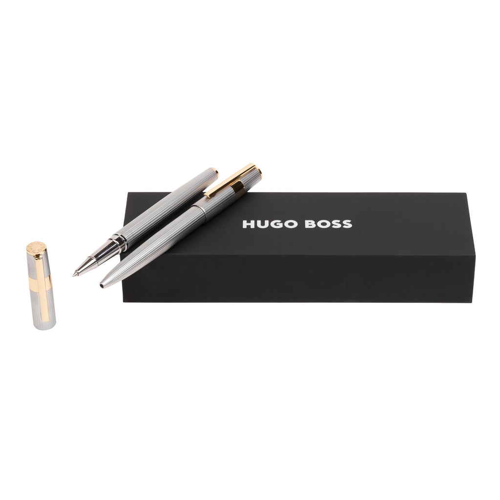  Pen set HUGO BOSS Silver/Gold rollerball & fountain pen Gear Pinstripe 