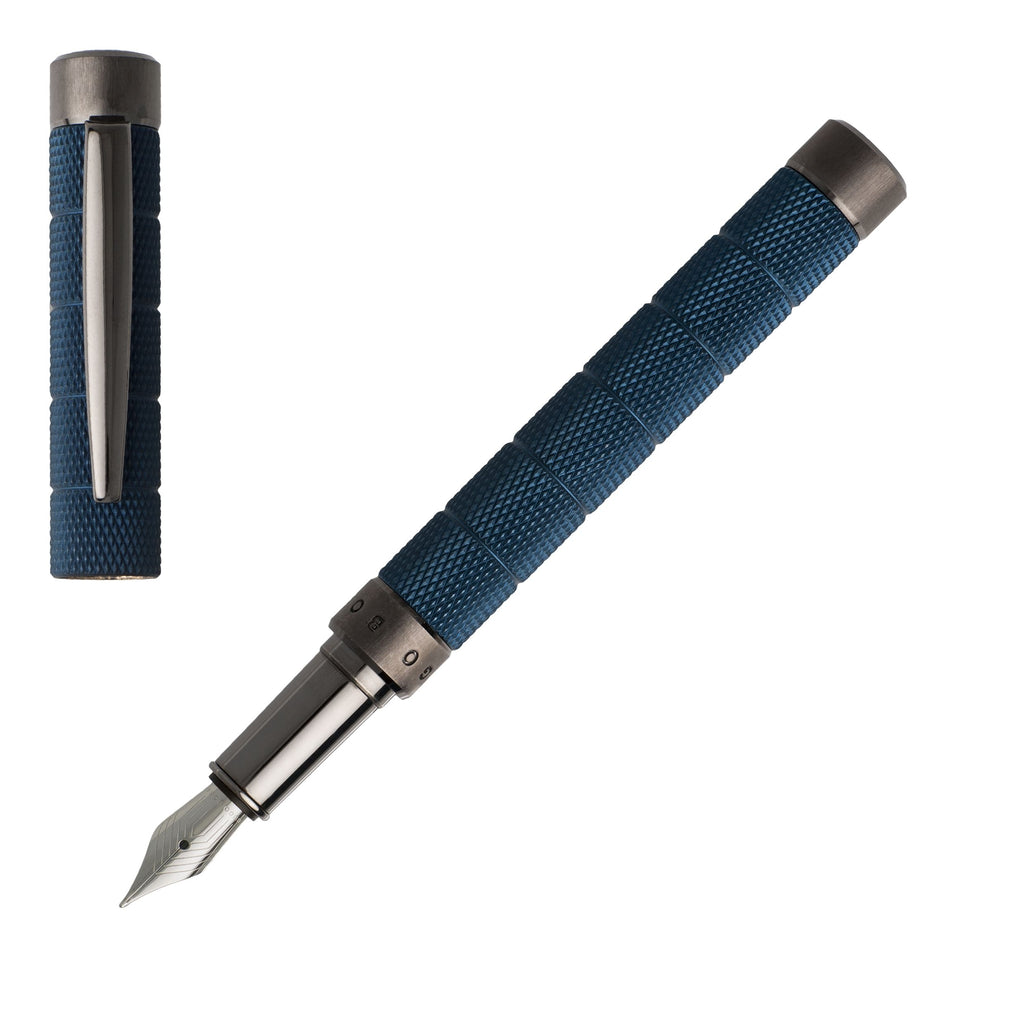  HUGO BOSS Blue Fountain pen PILLAR with Dark Chrome Cap