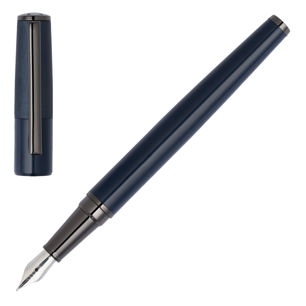  HUGO BOSS Navy Fountain pen Gear Minimal in brushed blue texture