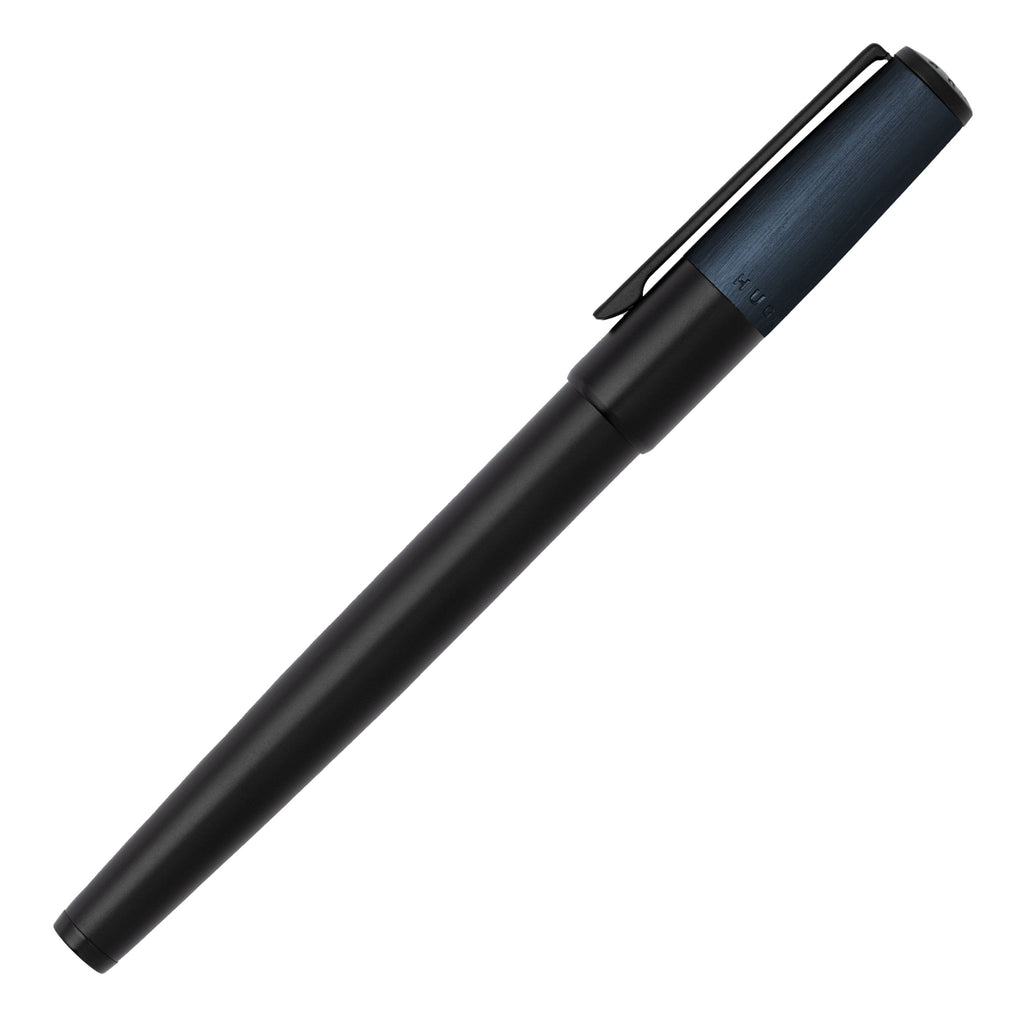 Hugo Boss Brushed Black & Navy Aluminum rollerball pen Gear Minimal 