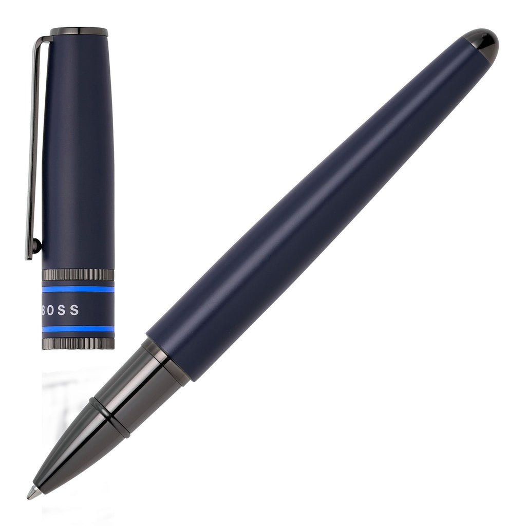  HUGO BOSS Rollerball pen with blue rubberized with logo ring