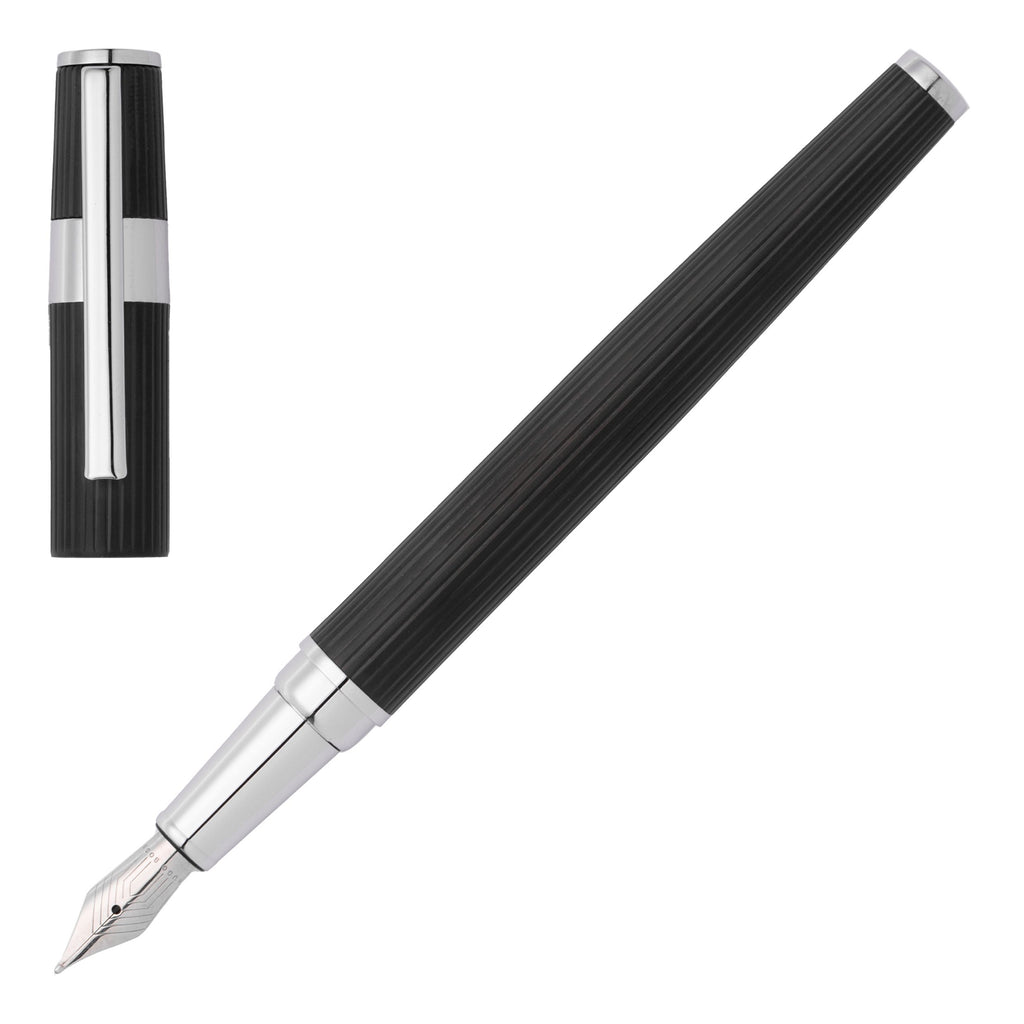  HUGO BOSS Black Gear Pinstripe Fountain pen with Chrome polished ring