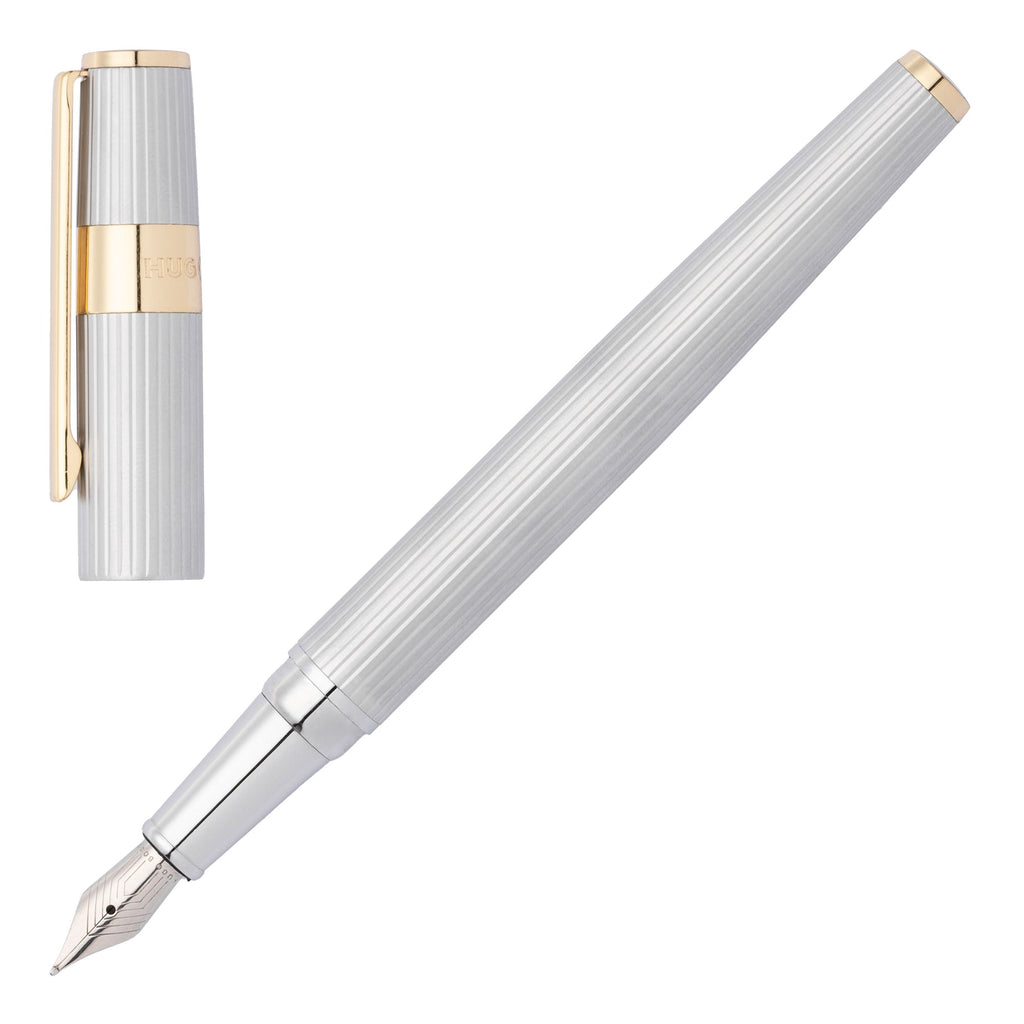  Branded gifts HUGO BOSS Silver/Gold Fountain pen Gear Pinstripe 