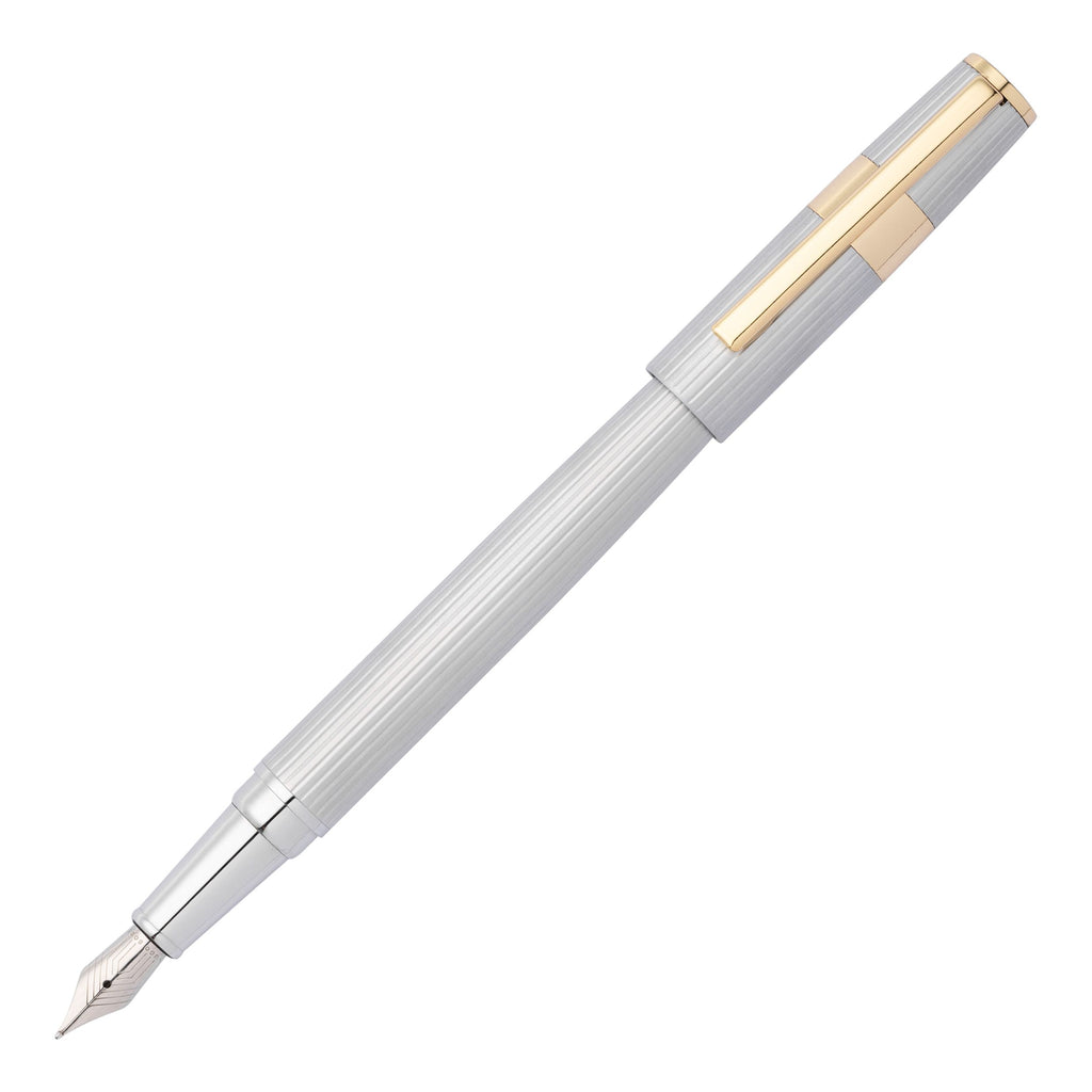  Branded gifts HUGO BOSS Silver/Gold Fountain pen Gear Pinstripe 