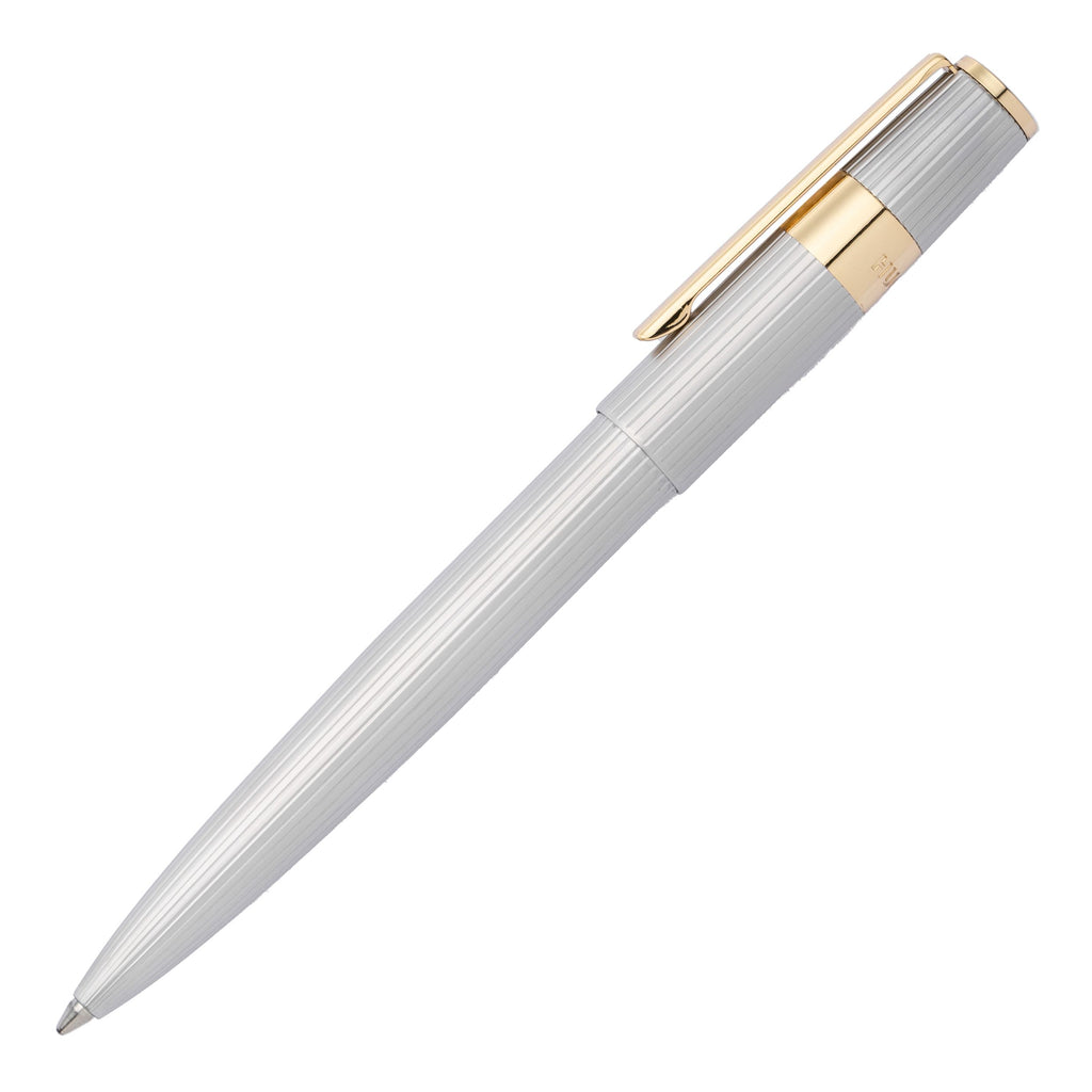  HUGO BOSS Gold Ballpoint pen Gear with chrome pinstripe pattern