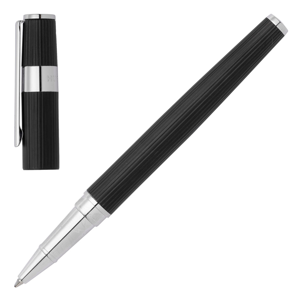  HUGO BOSS Chrome Rollerball pen Gear with black Pinstripe pattern 