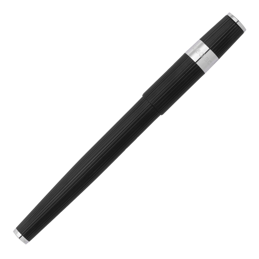  HUGO BOSS Chrome Rollerball pen Gear with black Pinstripe pattern 