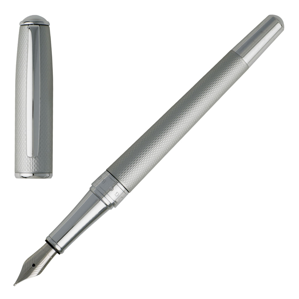  HUGO BOSS Diamond cut textured Fountain pen Essential Matte Chrome