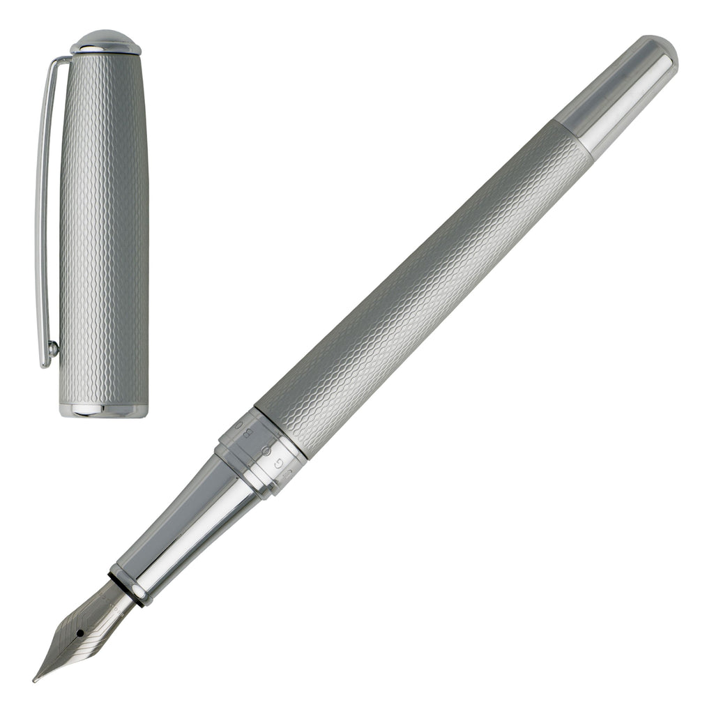  HUGO BOSS Diamond cut textured Fountain pen Essential Matte Chrome