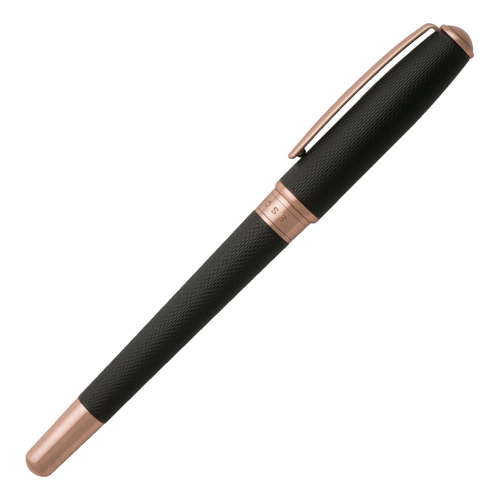  HUGO BOSS Rose Gold Rollerball pen Essential with Black texture plated