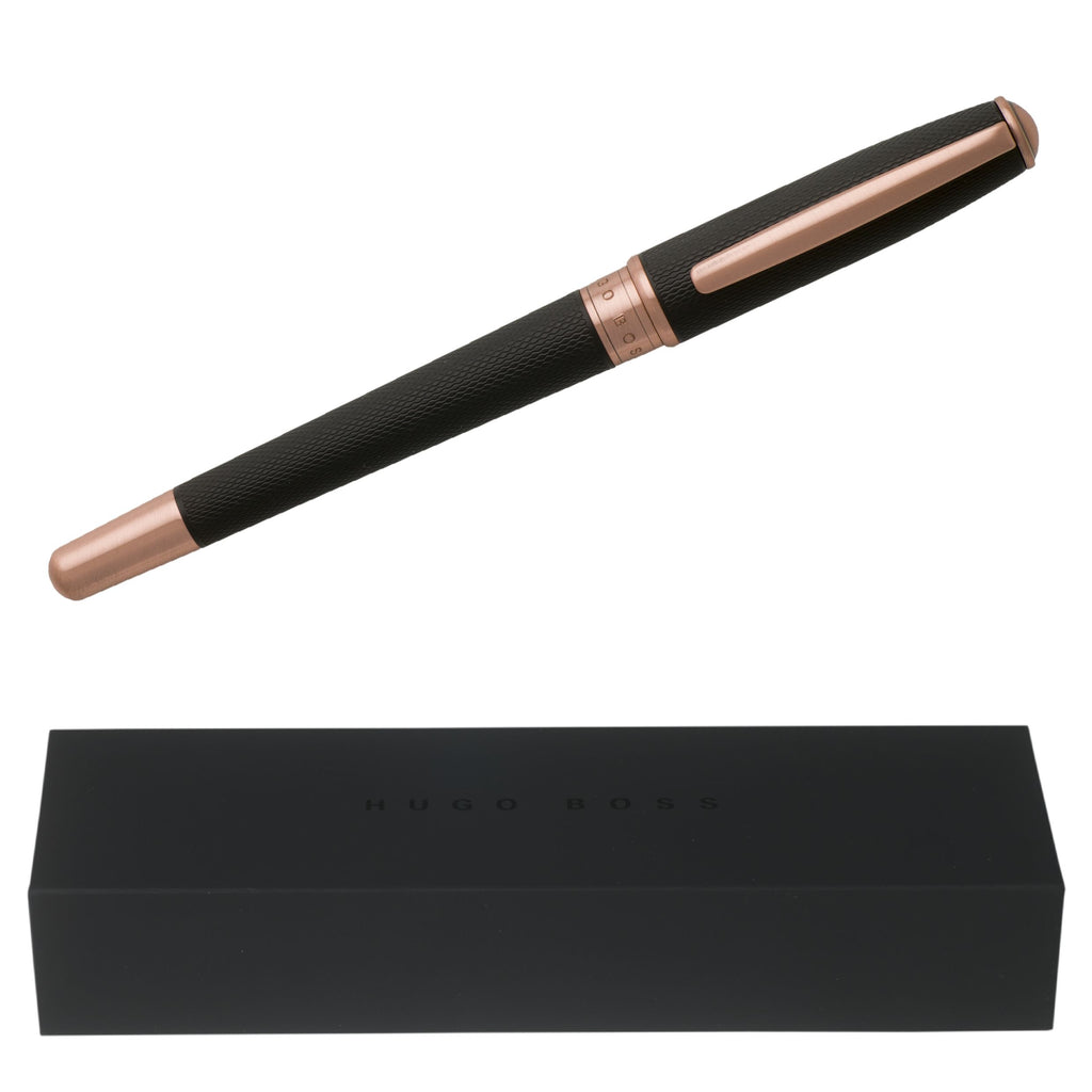 HUGO BOSS Rose Gold Rollerball pen Essential with Black texture plated