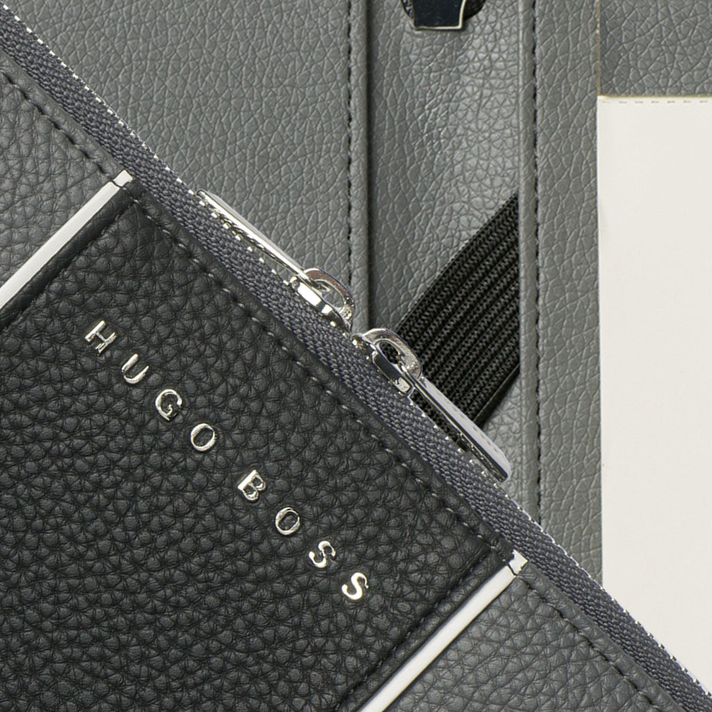  HUGO BOSS Grey A5 zipped Conference folder Gear with metal logo