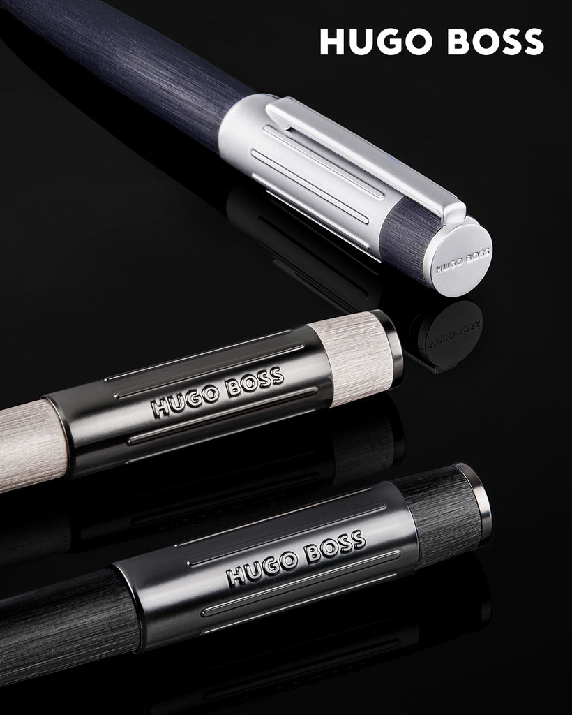 HUGO BOSS Fountain pen Gear Ribs in brushed chrome with 3D logo 