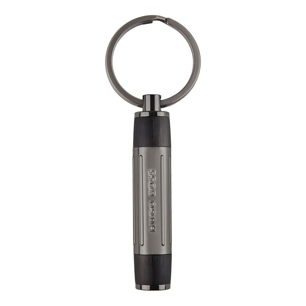 Men's designer key holder HUGO BOSS Black Brushed Key Ring Gear Ribs 