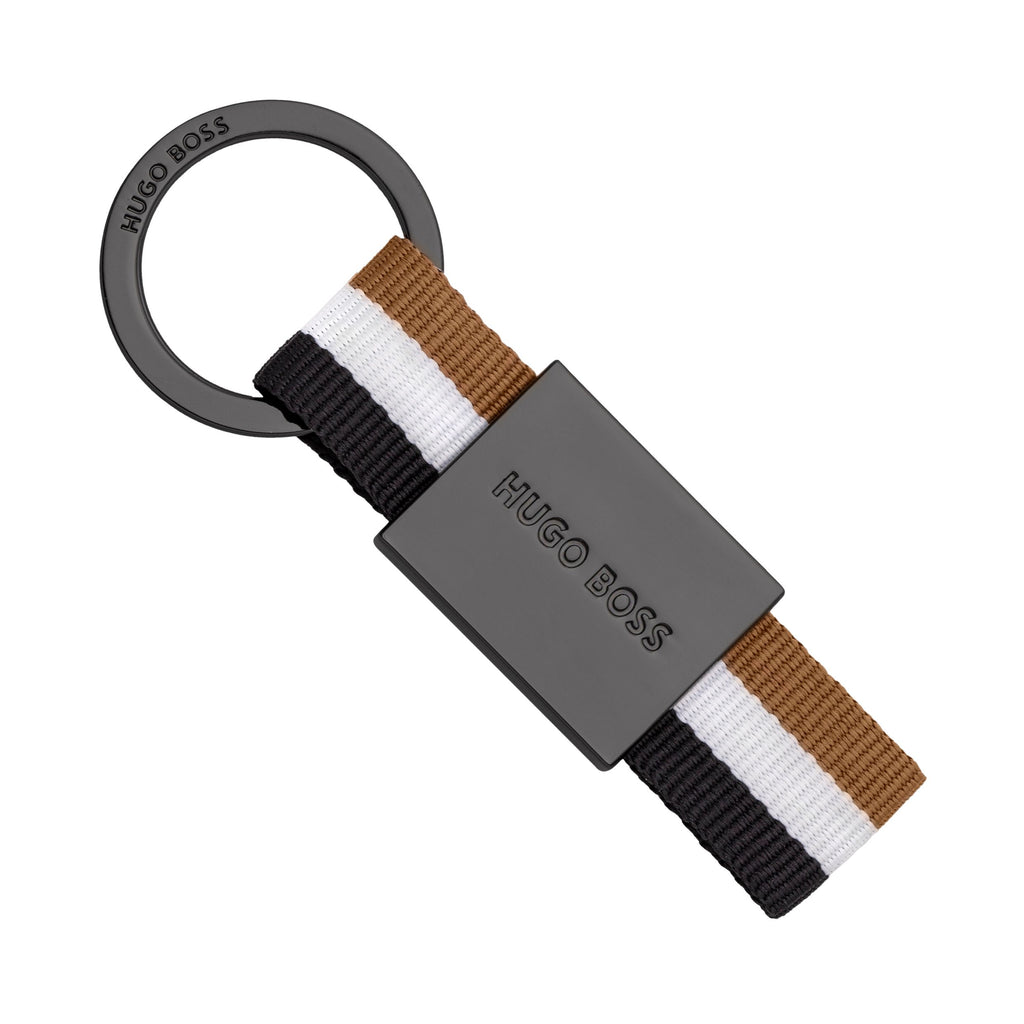 HUGO BOSS Black Chrome Key ring Iconic Style in tricolor strap