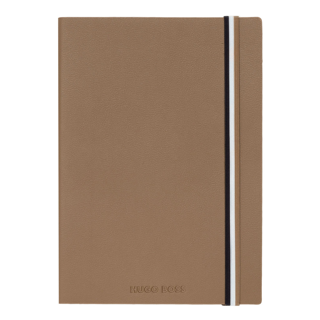  HUGO BOSS A5 notebook ICONIC camel plain with signature tricolor strap