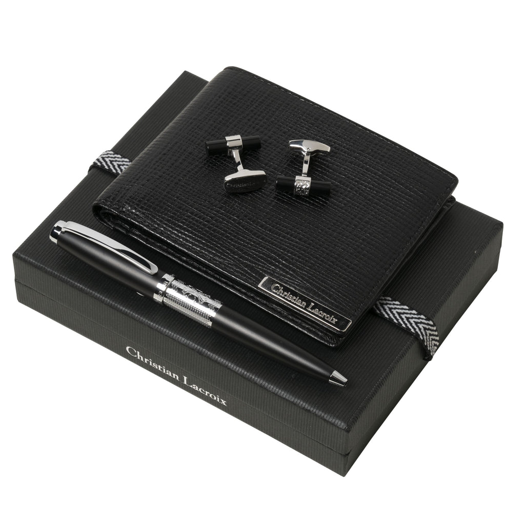 Gift Set Christian Lacroix black ballpoint pen, wallet & cufflinks MORE