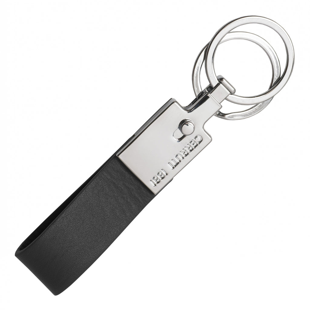  Men's designer key holder Cerruti 1881 Black leather key ring ZOOM 