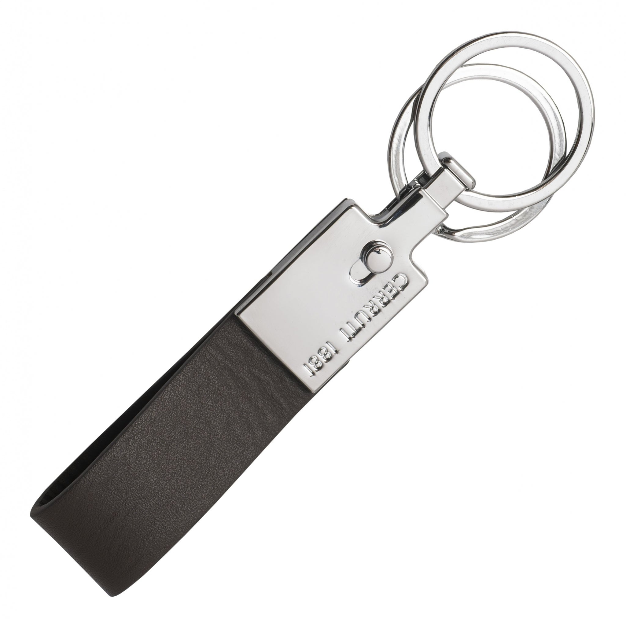 Gift for him CERRUTI 1881 Fashion Taupe leather Key ring Zoom