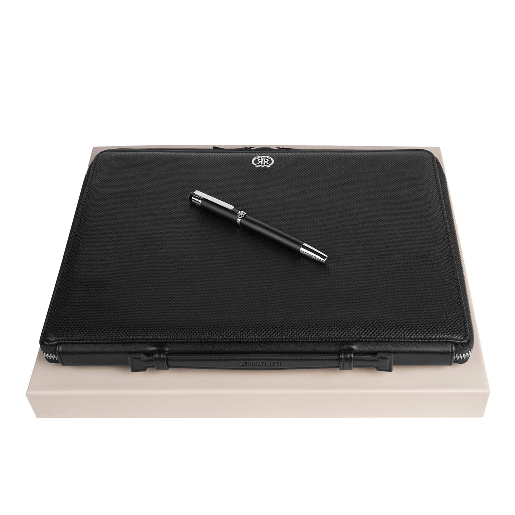  Sets Cerruti 1881 black Rollerball pen & A4 conference folder REGENT