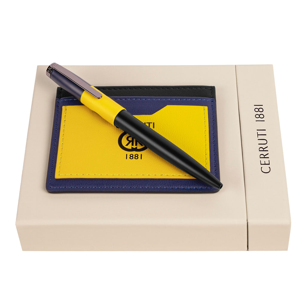 Sets BRICK Cerruti 1881 Yellow Black Navy Ballpoint pen & Card holder