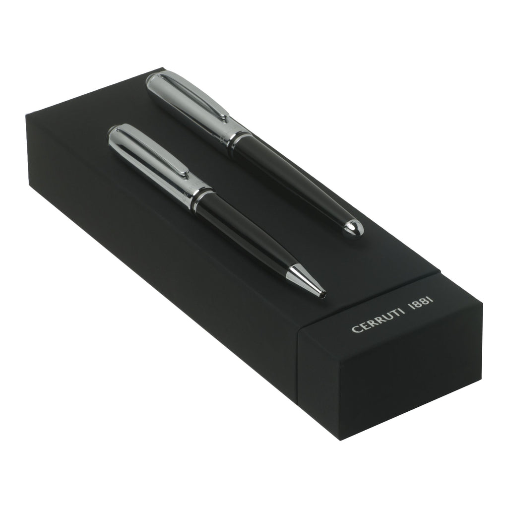  Pen set for him CERRUTI 1881 black ballpoint pen & fountain pen MILES
