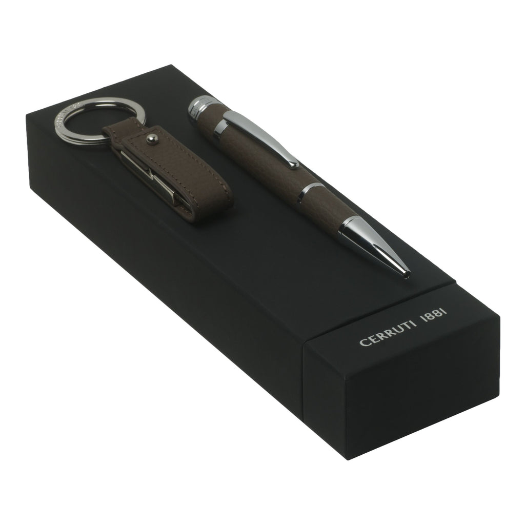  CERRUTI 1881 Gift Set in Taupe | Ballpoint pen & USB stick for him