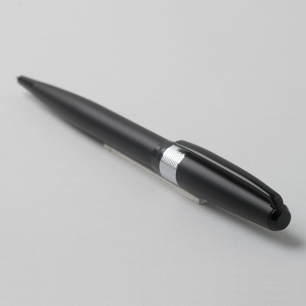  Cerruti 1881 Black lacquered Ballpoint pen with chrome ring Canal