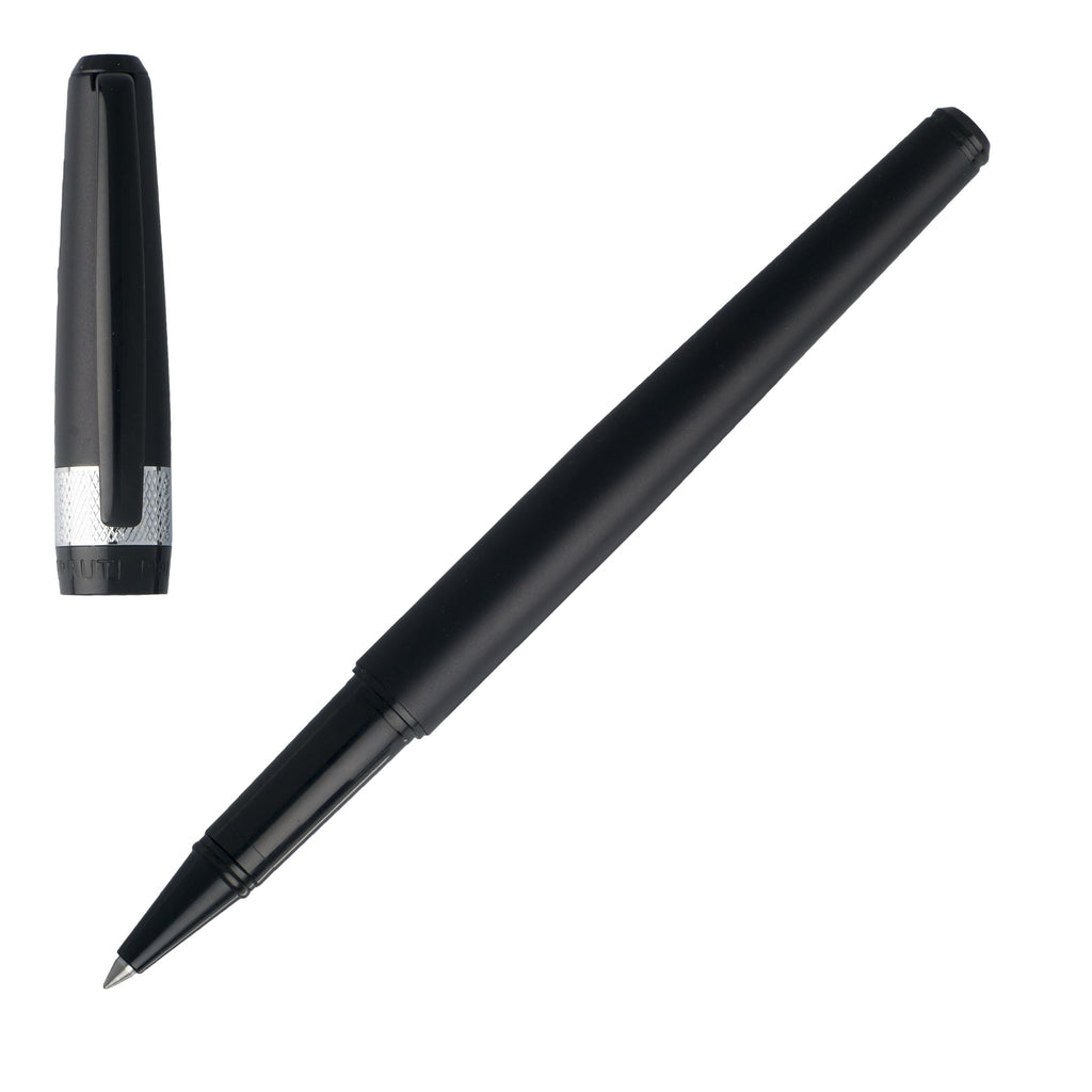  Cerruti 1881 Black Rollerball pen Canal with Chrome plated ring