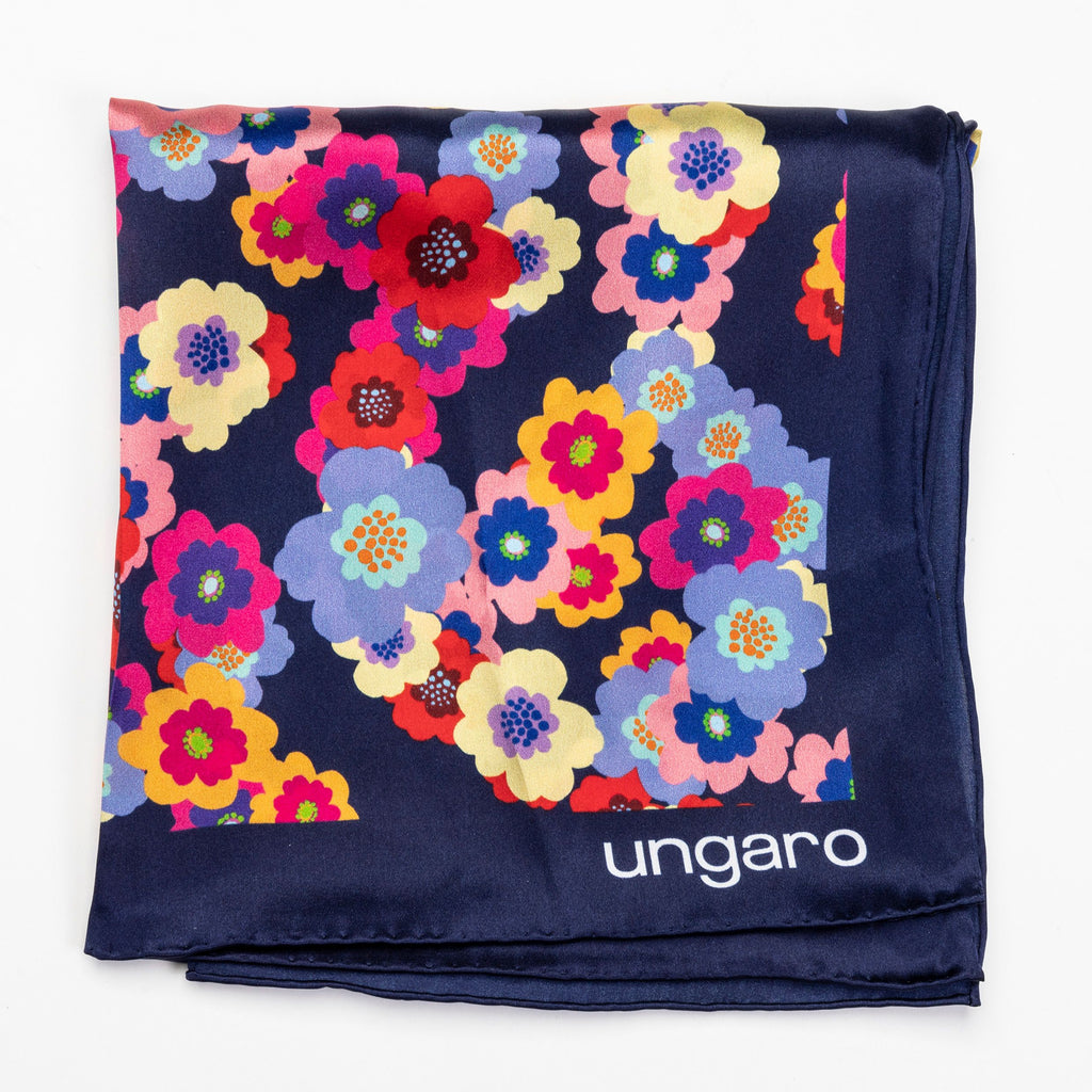  Luxury scarves for women Ungaro Fashion Navy Silk scarf CHIARA 