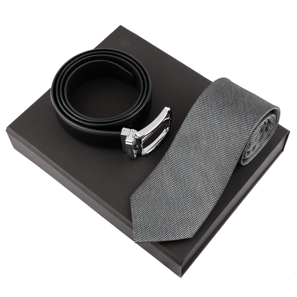  Men's tie gift set in Hong Kong Ungaro black silk tie & belt Leone