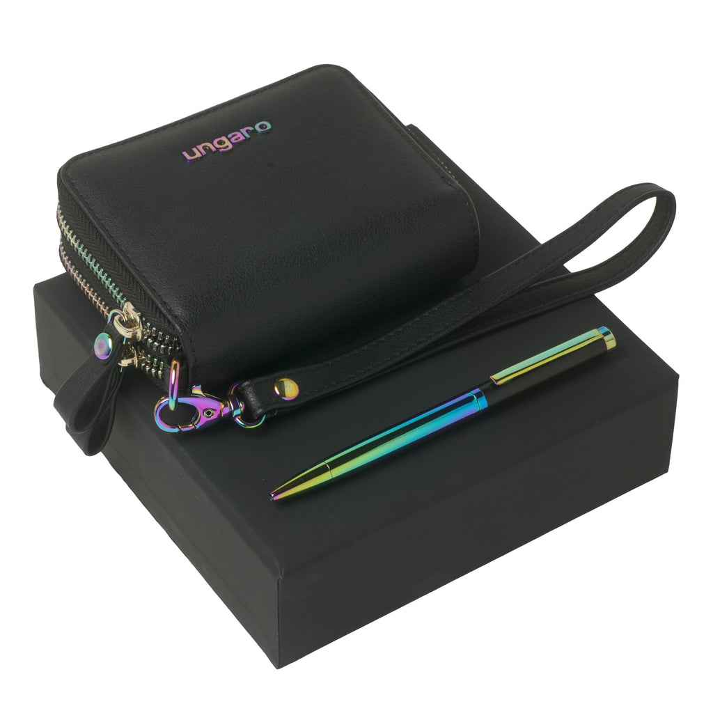 Ungaro UPBL819-Set Neon Black (ballpoint pen & zip purse)