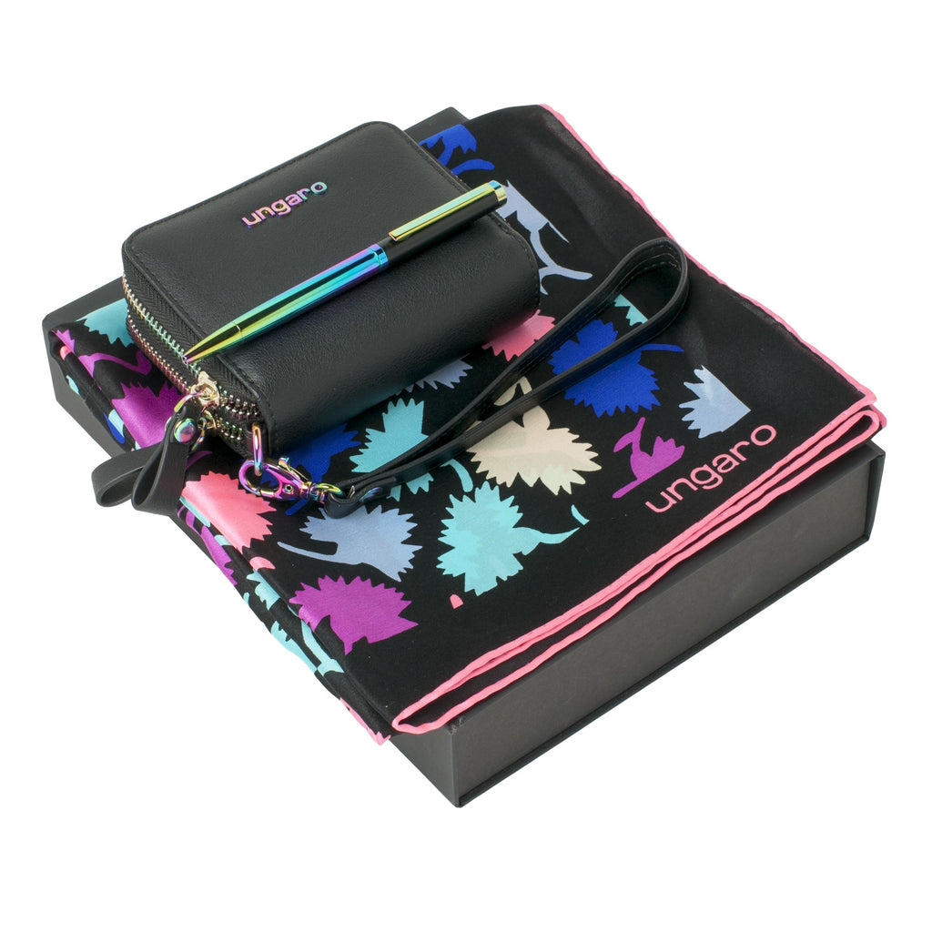 Business gift set Ungaro ballpoint pen, zip purse & silk scarf Neon