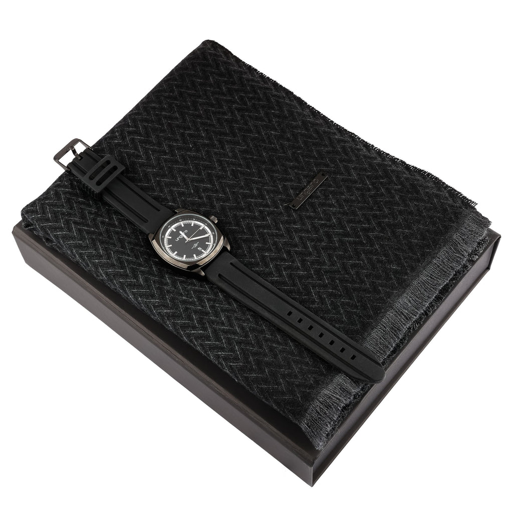  Emanuel Ungaro Watch Gift Set | Black | Watch & scarf | Gift for HIM