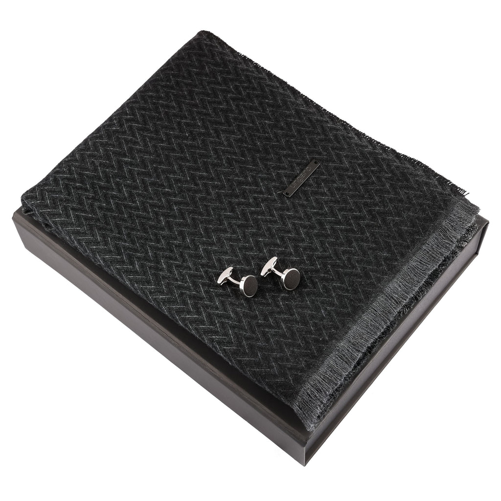  Emanuel Ungaro Cufflinks Gift Set | Leone | Black | Cufflinks & Scarve