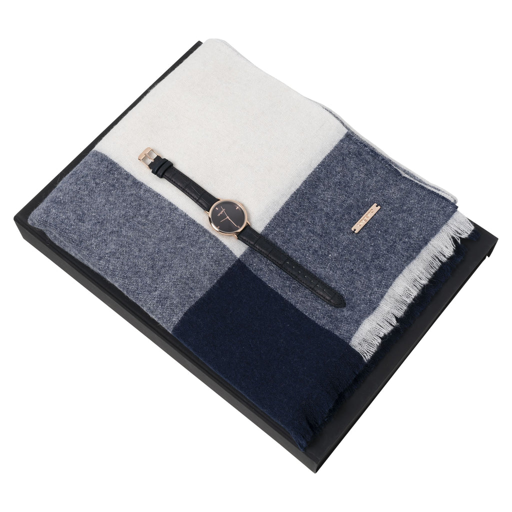  Luxury corporate gift set for her Ungaro navy watch & scarves Giada 