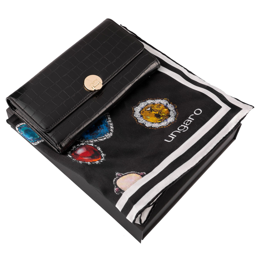  Luxury business gift set Ungaro Black fashion lady purse & silk scarf