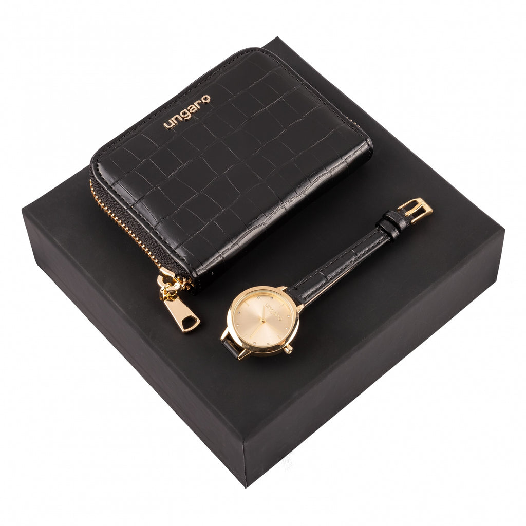  Business black gift set Lina Ungaro mini wallet & watch