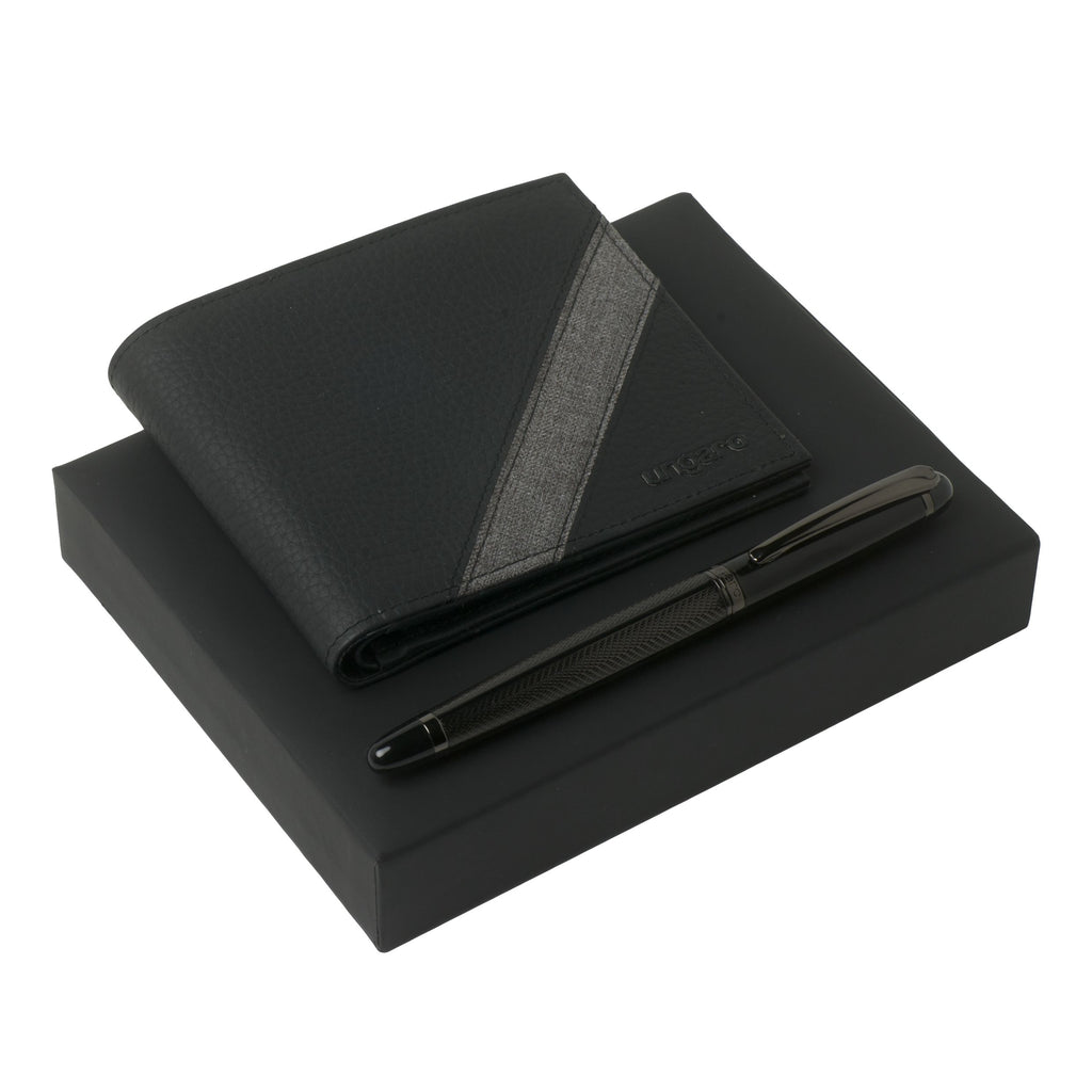  Elegant black gift set Ungaro fashion rollerball pen & wallet Alesso
